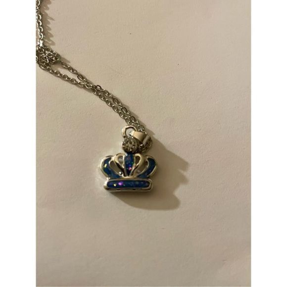 BLUE OPAL N SILVER CROWN NECKLACE - Picture 8 of 9